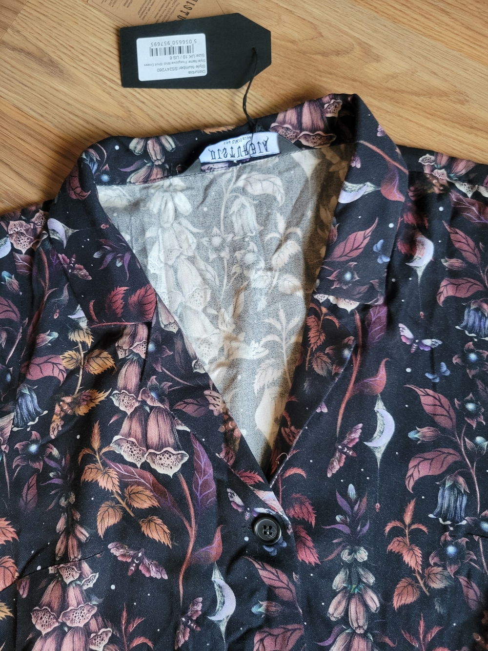 Disturbia Foxglove Midi Shirt Dress - Dark Floral Whimsigoth Size US 6 - Picture 5 of 11